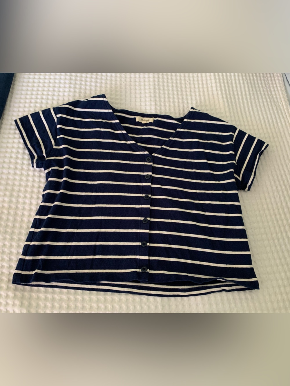 Madewell Navy and White Striped Button-Front Tee Size Medium EUC